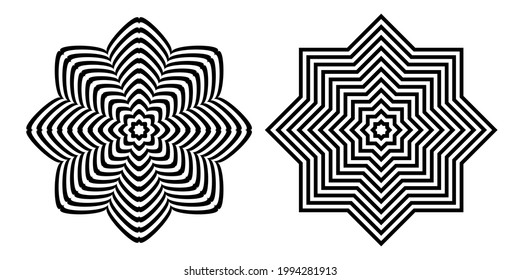 Abstract Op Art Design Elements. Striped Lines Circle Patterns. Vector Illustration.