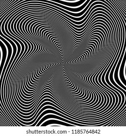 Abstract op art design. Illusion of whirl movement. Wavy lines texture. Vector illustration.