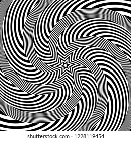 Abstract op art design. Illusion of rotation, torsion and twisting movement. Vector illustration.