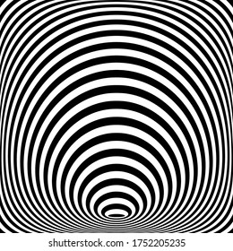 Abstract op art graphic design. Circle lines pattern. Convex shape. Vector illustration..