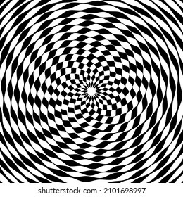 Abstract op art pattern with whirl movement illusion effect. Vector illustration.