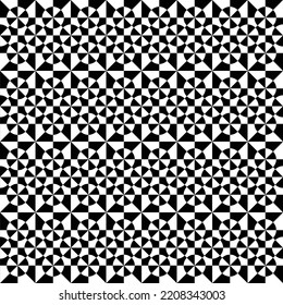 Abstract op art seamless pattern. Decorative black and white optical illusion texture background. 3D illusion. Vector illustration. 