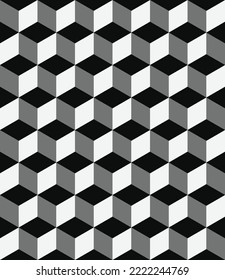Abstract op art seamless pattern. Decorative black and white optical illusion texture background. 3D illusion. Vector illustration. 