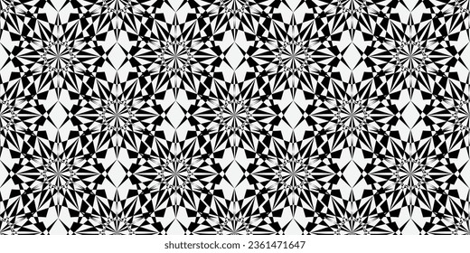 Abstract op art seamless pattern. Decorative black and white optical illusion texture background. 3D illusion. Vector illustration. 