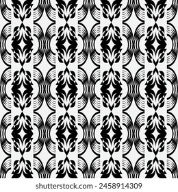 Abstract op art seamless pattern. Decorative black and white optical illusion texture background. 3D illusion. Vector illustration. 