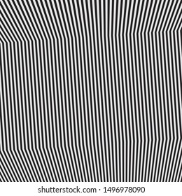 Abstract Op Art Style, Digital Image with a Psychedelic Bend Stripes, 3D Distorted Lines Design Black and White, Optical Art Background, Animal Texture Zebra Stripes, Vector Illustration