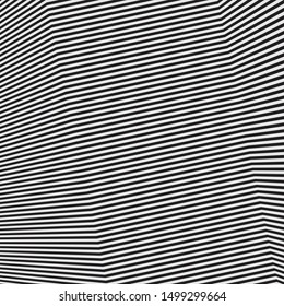 Abstrakter Op Art Style, digitales Bild mit psychedelischen Bend Stripes. 3D verzerrte Linien Design Schwarz und Weiß. Optische Kunsthintergründe, Zebrastreifen mit Tierstruktur. Vektorgrafik.