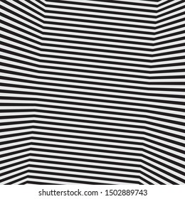 Abstract Op Art Style, Digital Image with a Psychedelic Bend Stripes, 3D Distorted Lines Design Black and White, Optical Art Background, Animal Texture Zebra Stripes, Vector Illustration