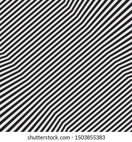 Abstract Op Art Style, Digital Image with a Psychedelic Bend Stripes, 3D Distorted Lines Design Black and White, Optical Art Background, Animal Texture Zebra Stripes, Vector Illustration