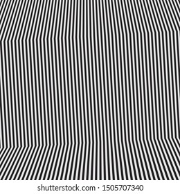 Abstract Op Art Style, Digital Image with a Psychedelic Bend Stripes, 3D Distorted Lines Design Black and White, Optical Art Background, Animal Texture Zebra Stripes, Vector Illustration
