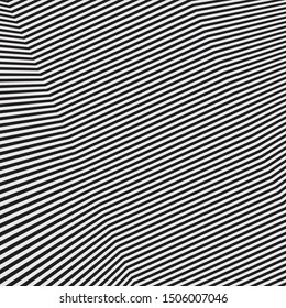 Resumen Estilo de Op Art, imagen digital con bandas de plegado psicodélicas, líneas distorsionadas 3D Diseño negro y blanco, fondo de arte óptico, rayas de cebra de textura animal, ilustración vectorial