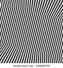 Resumen Estilo de Op Art, imagen digital con bandas de plegado psicodélicas, líneas distorsionadas 3D Diseño negro y blanco, fondo de arte óptico, rayas de cebra de textura animal, ilustración vectorial