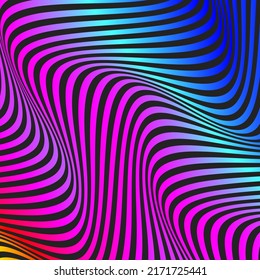 Abstract op art texture with wavy stripes. Creative background with distorted lines. Striped diagonal lines, design with distortion 