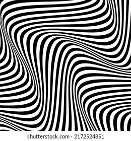 Abstract op art texture with wavy stripes. Creative background with distorted lines. Striped diagonal lines, design with distortion 