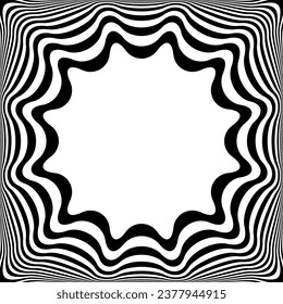 Resumen Patrón de líneas onduladas Op Art para marco decorativo con efecto de ilusión 3D. Ilustración vectorial.