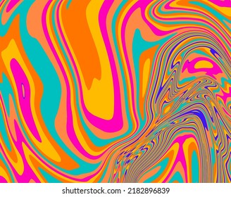 Abstract op-art background with warped colorful lines. Trippy 70s style illustration.