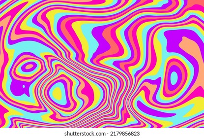 Abstract op-art trippy background with warped colorful lines. Trippy 70s style illustration.