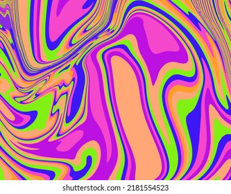 Abstract op-art trippy background with warped colorful lines. Trippy 70s style illustration.