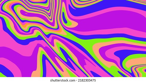 Abstract op-art trippy background with warped colorful lines. Trippy 70s style illustration.