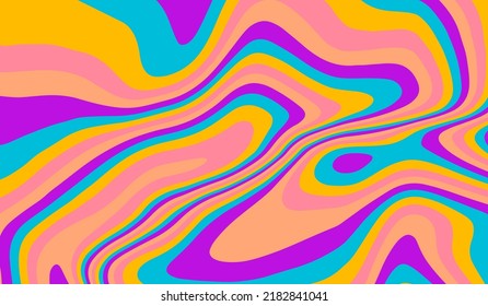 Abstract op-art trippy background with warped colorful lines. Trippy 70s style illustration.