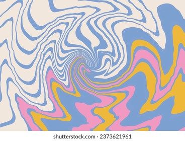 Abstract op-art trippy background with warped pastel lines. Psychedelic illusion flat vector illustration.
