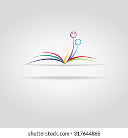 abstract open book with color sheets and faces