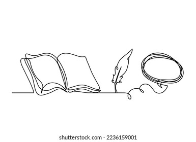Resumen libro abierto con comentarios como dibujo de línea sobre fondo blanco. Vector