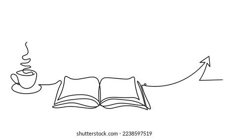 Abstract open book with direction as line drawing on white background. Vector