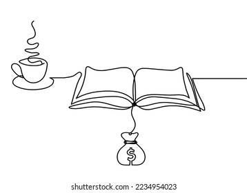 Resumen libro abierto con dólar como dibujo en fondo blanco. Vector