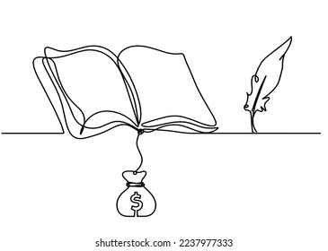 Abstract open book with dollar as line drawing on white background. Vector