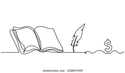 Abstract open book with dollar as line drawing on white background. Vector