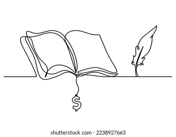 Resumen libro abierto con dólar como dibujo en fondo blanco. Vector