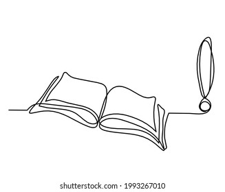 Abstract open book with exclamation mark as line drawing on white background