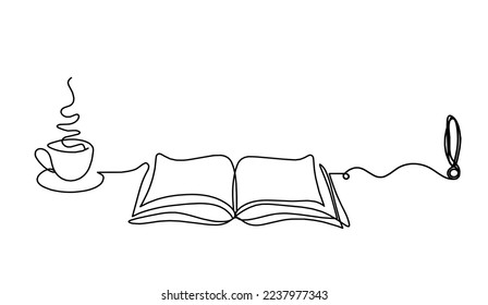 Abstract open book with exclamation mark as line drawing on white background. Vector