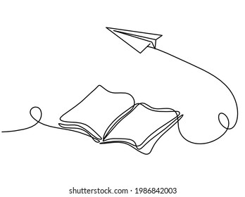 Resumen libro abierto con plano de papel como plano de línea sobre fondo blanco. Vector