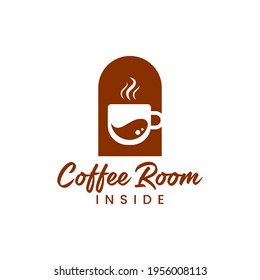 Abstract Open Door Room Combined with Coffee Cup Silhouette Logo Design.