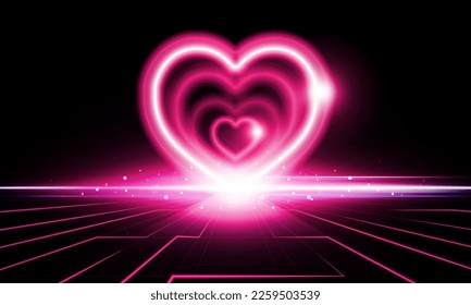 Abstract open Key Door Light of valentine's day neon heart business digital city Hitech communication concept innovation background, vector design, romance, technology