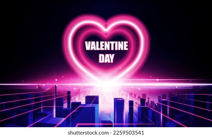 Abstract open Key Door Light of valentine's day neon heart business digital city Hitech communication concept innovation background, vector design, romance, technology