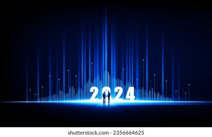 Abstract open Key Door Light out 2024 city business technology pixel Hitech communication concept innovation background, vector design
