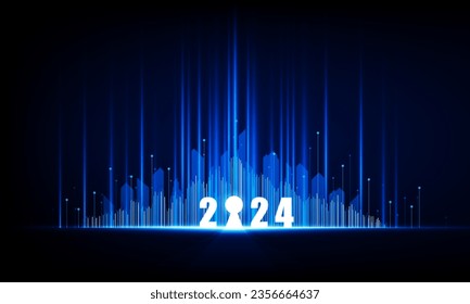 Abstract open Key Door Light out 2024 city business technology pixel Hitech communication concept innovation background, vector design