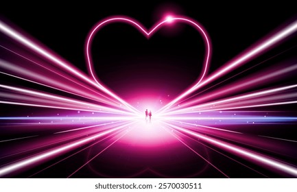 Abstract open Key Door Light of valentine's day neon heart business digital city Hitech communication concept innovation background, vector design, romance, technology