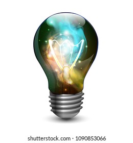 Abstract open space background. Starfield, universe, nebula in galaxy in light bulb. Vector illustration