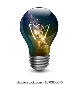 Abstract open space background. Starfield, universe, nebula in galaxy in light bulb. Vector illustration