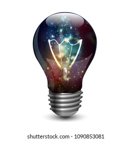 Abstract open space background. Starfield, universe, nebula in galaxy in light bulb. Vector illustration