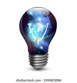 Abstract open space background. Starfield, universe, nebula in galaxy in light bulb. Vector illustration