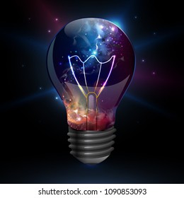 Abstract open space background. Starfield, universe, nebula in galaxy in light bulb. Vector illustration