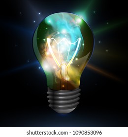 Abstract open space background. Starfield, universe, nebula in galaxy in light bulb. Vector illustration