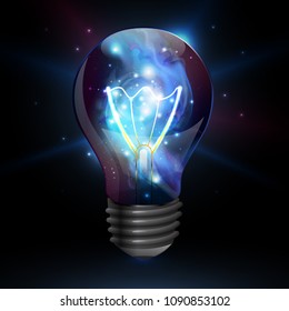 Abstract open space background. Starfield, universe, nebula in galaxy in light bulb. Vector illustration