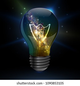 Abstract open space background. Starfield, universe, nebula in galaxy in light bulb. Vector illustration