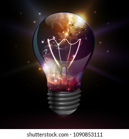 Abstract open space background. Starfield, universe, nebula in galaxy in light bulb. Vector illustration